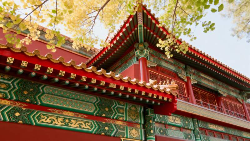 古建筑春景图片