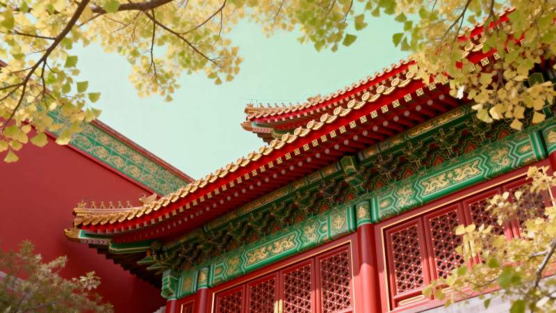 古建筑春景图片