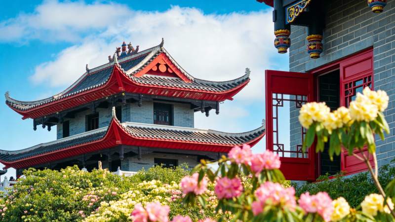 古建筑春景图图片