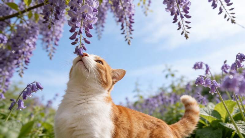 猫咪嗅花图片