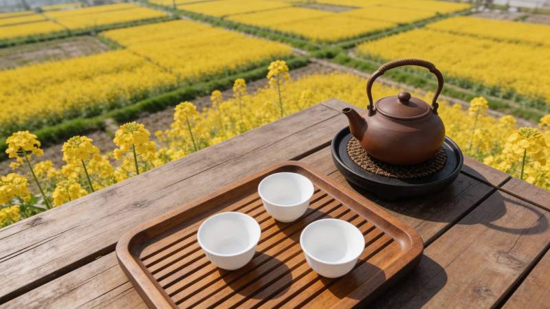 花海茶香静谧时光图片