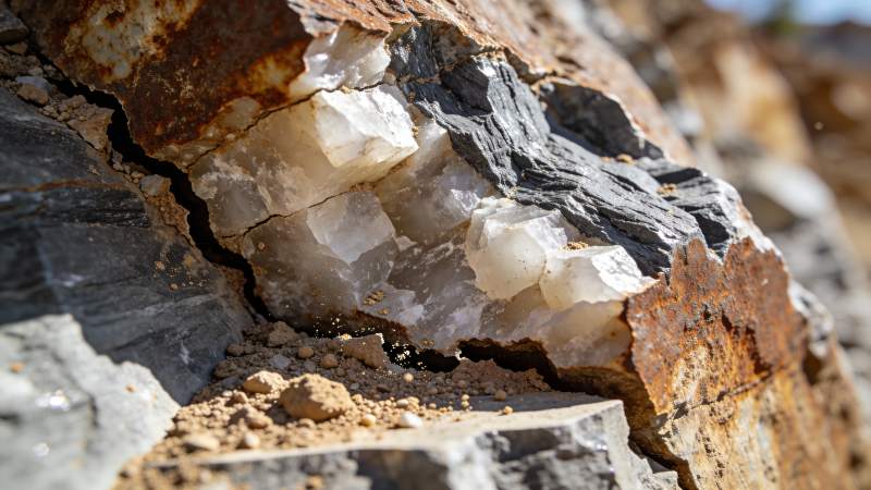 晶莹矿石嵌岩中图片