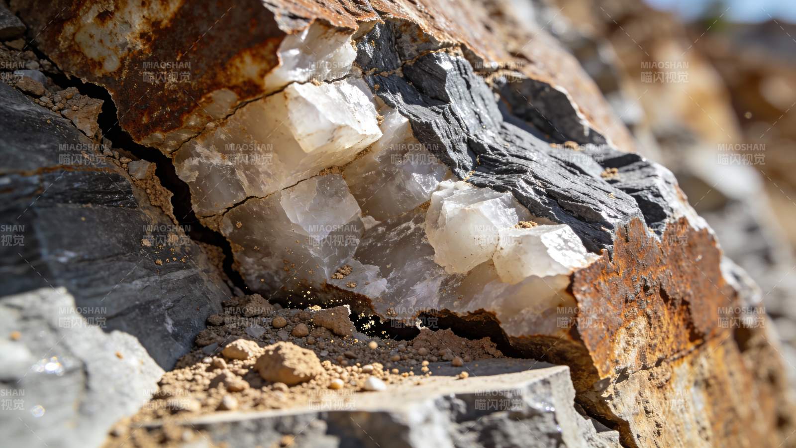 晶莹矿石嵌岩中图片