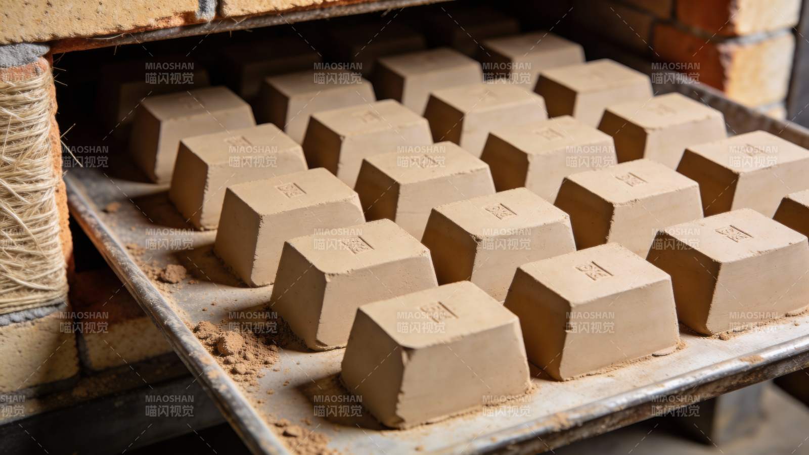 砖块整齐排列于窑中图片