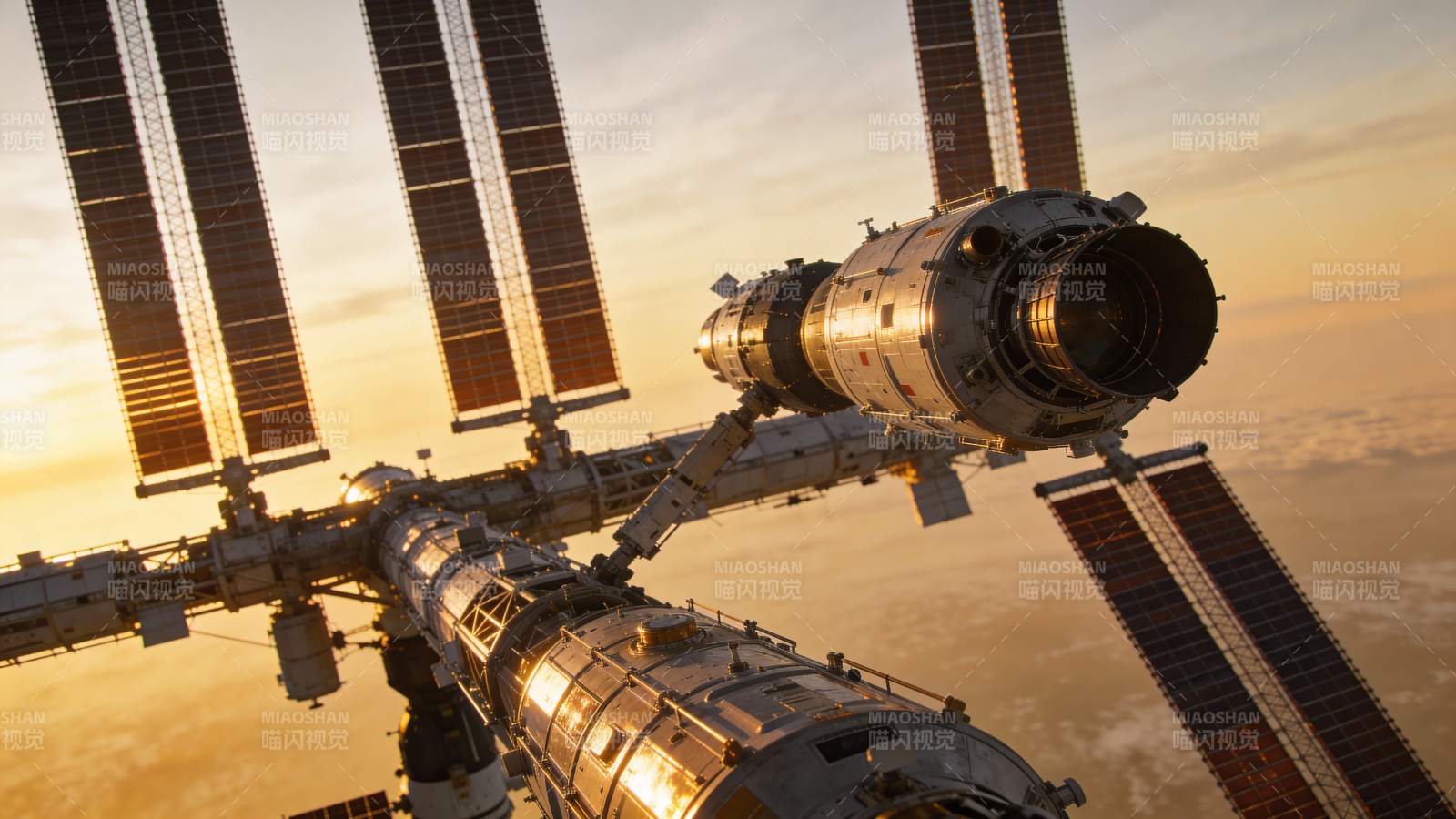 太空站日落景象图片