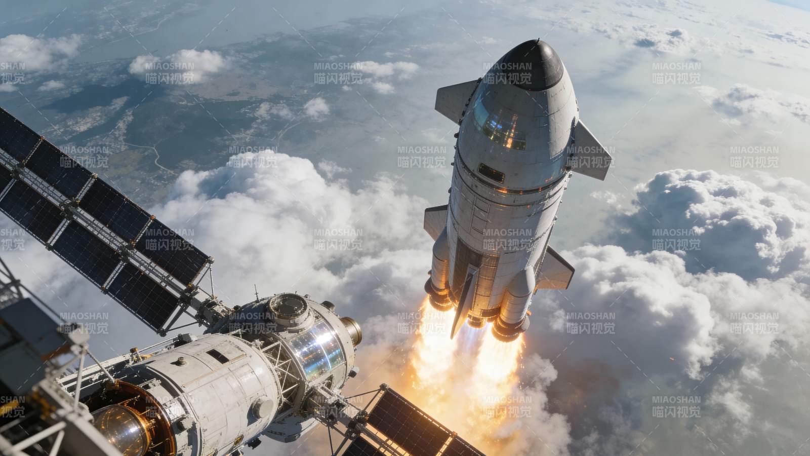 火箭升空对接空间站图片