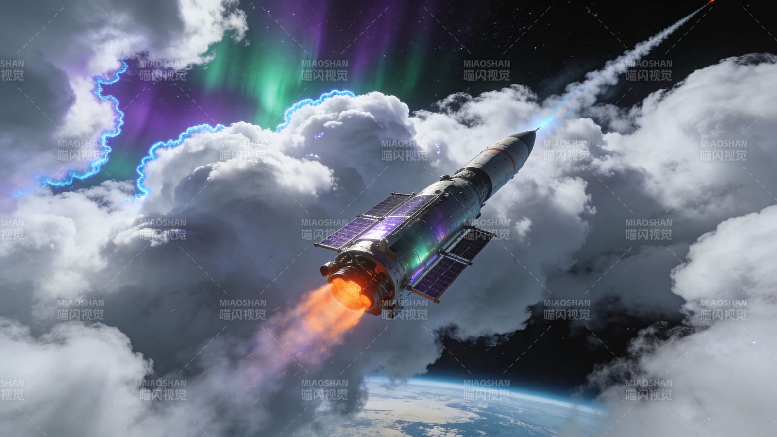 火箭升空穿越云层图片