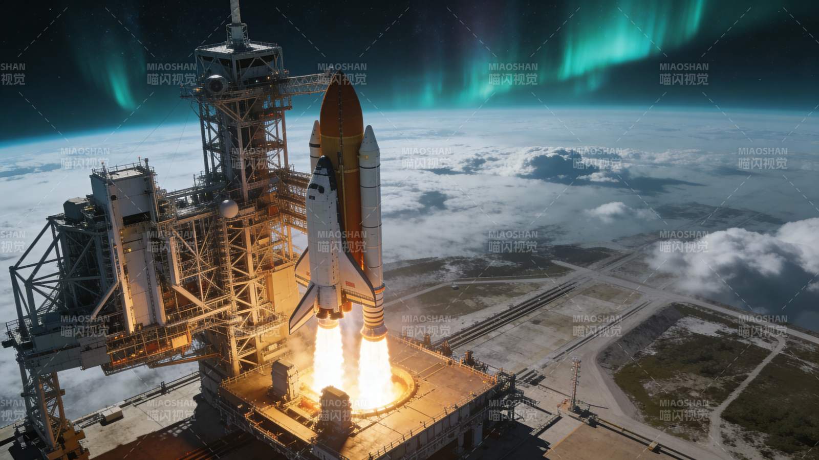 火箭发射极光璀璨图片