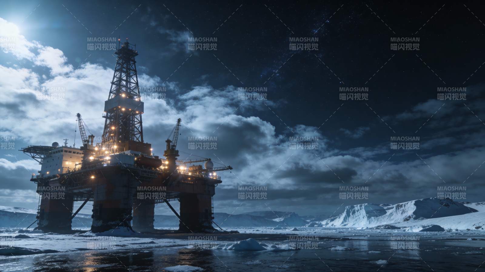 极地钻井平台夜景图片