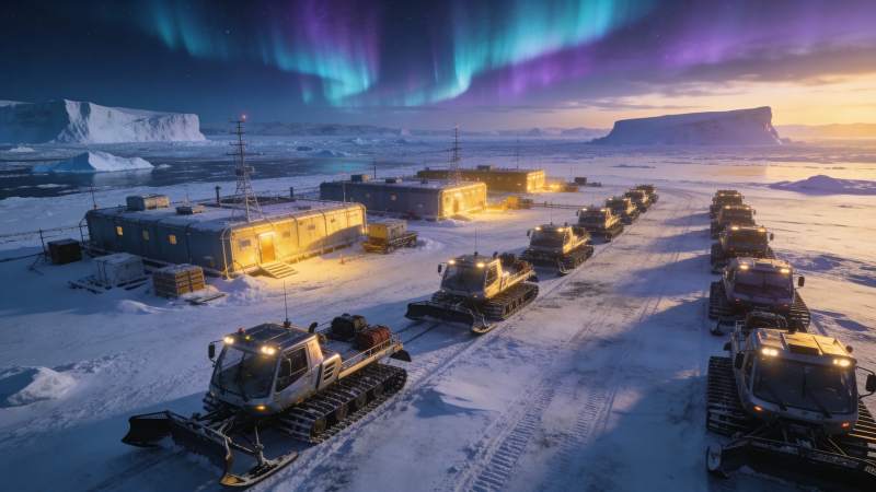 极地科考基地夜景图片