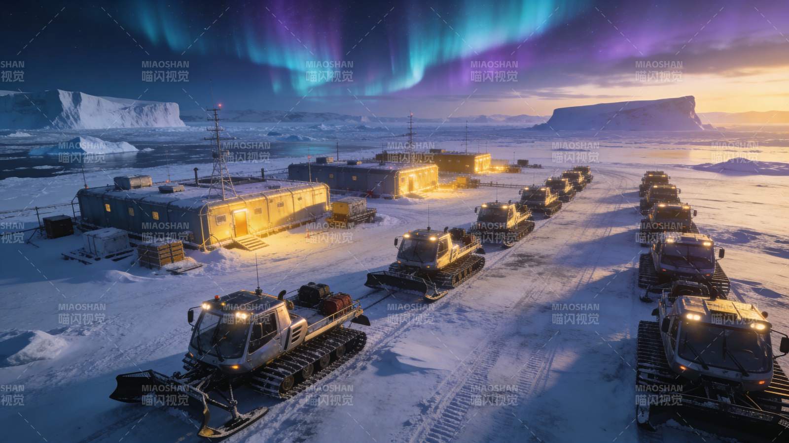极地科考基地夜景图片