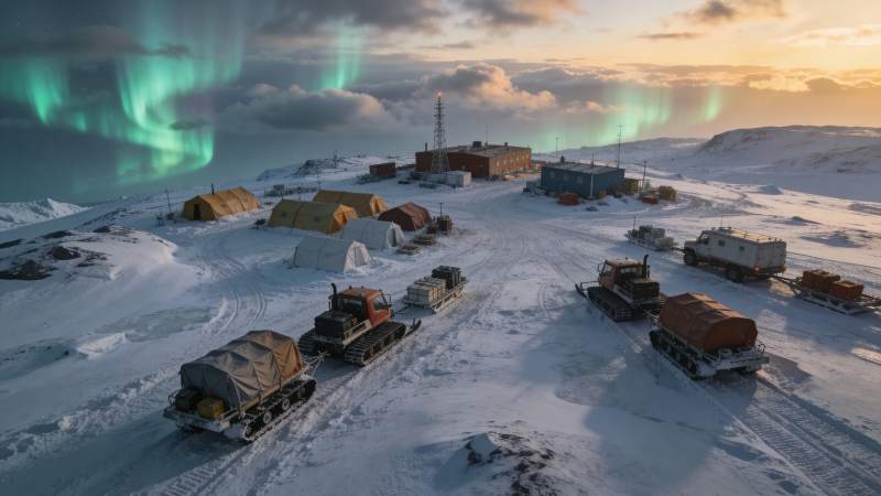 极地雪原上的科研站图片