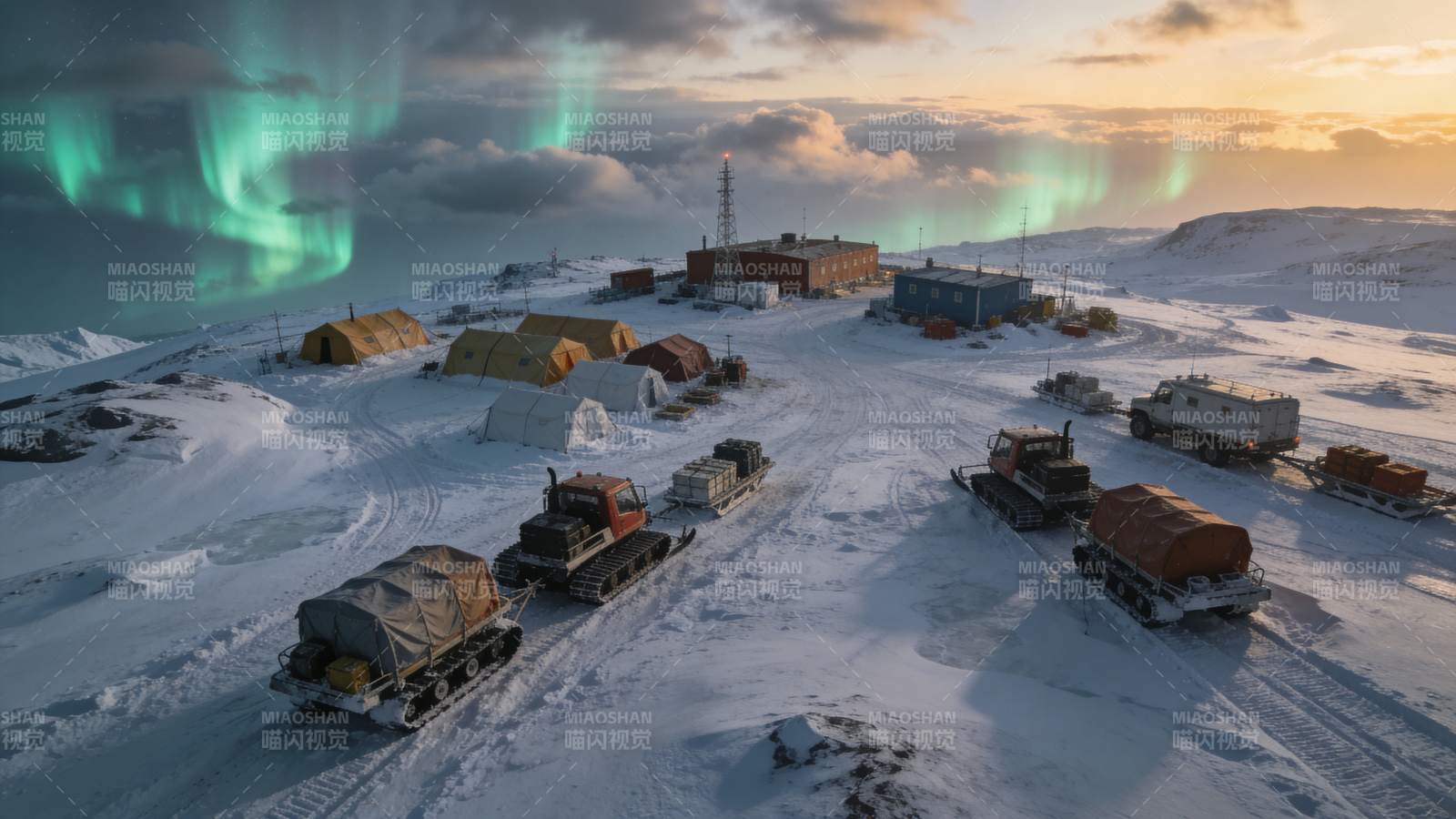 极地雪原上的科研站图片