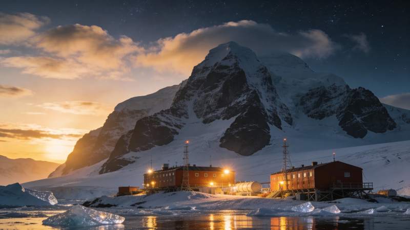 极地雪峰夜景图片