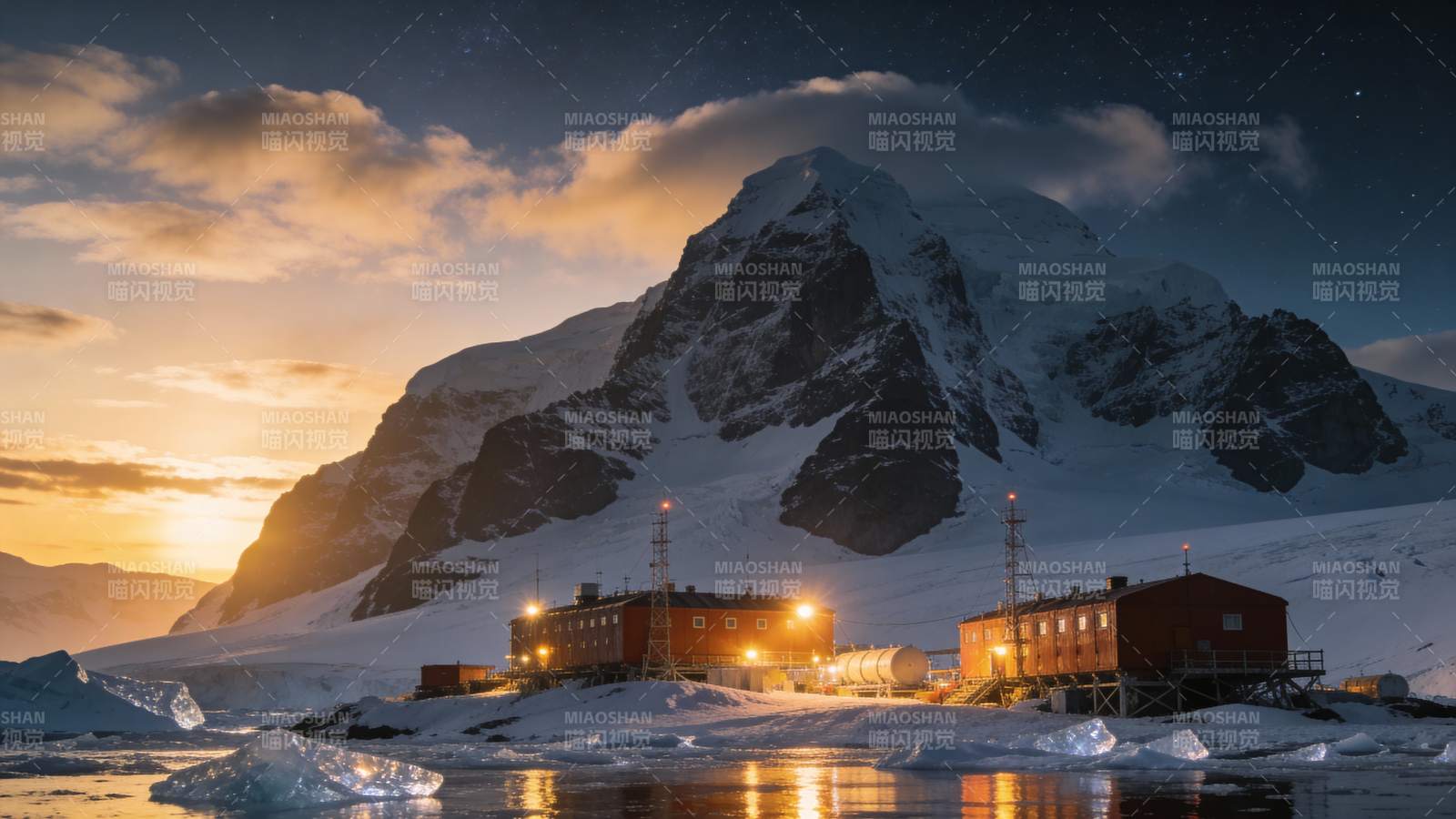 极地雪峰夜景图片