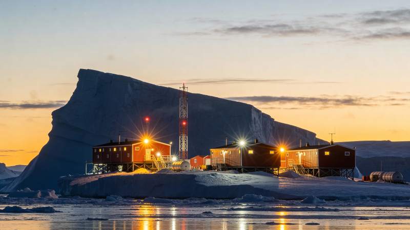 极地科考站夜景图片