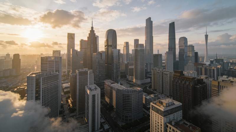 城市晨曦云海图片