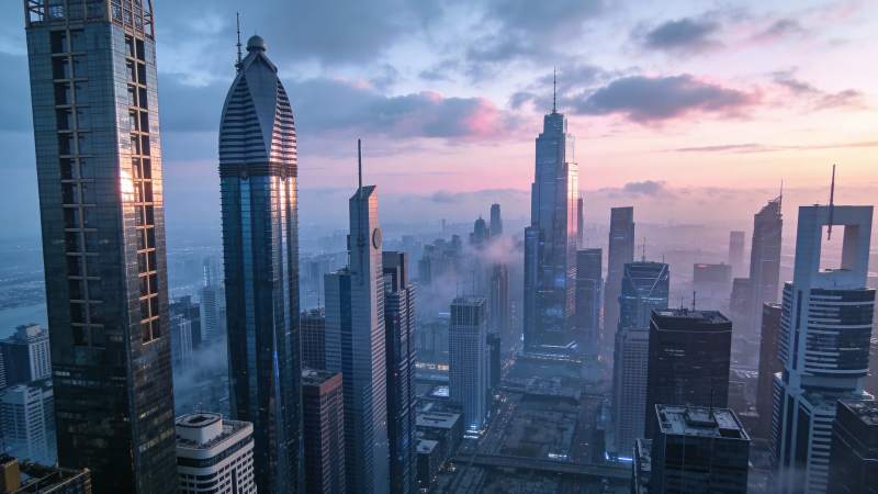 城市晨曦 高楼林立图片