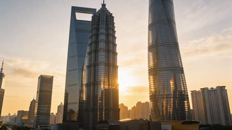 城市天际线日落图片