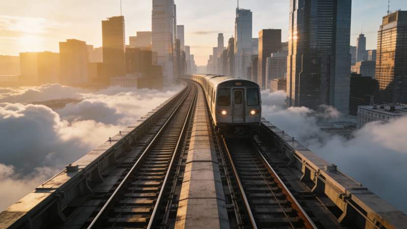 云海中的城市地铁图片