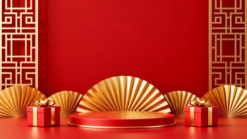 红金扇影礼盒景图片