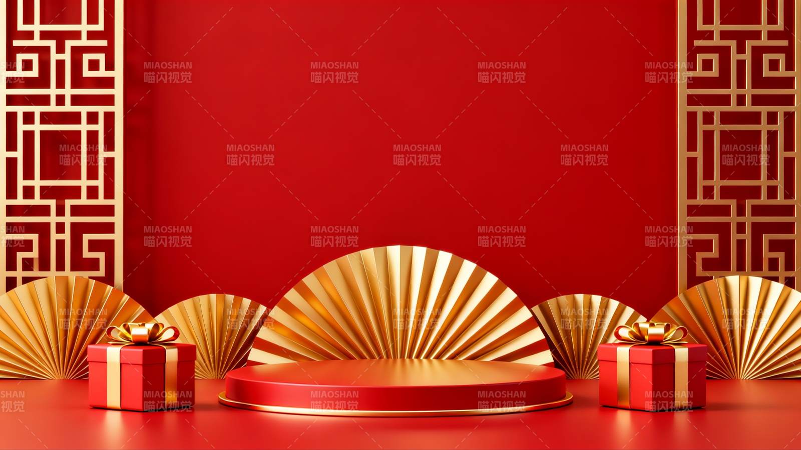 红金扇影礼盒景图片