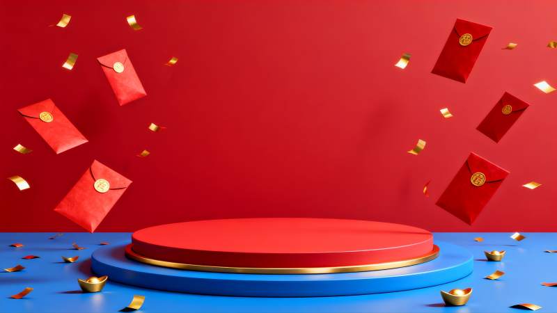 红蓝舞台喜庆红包图片