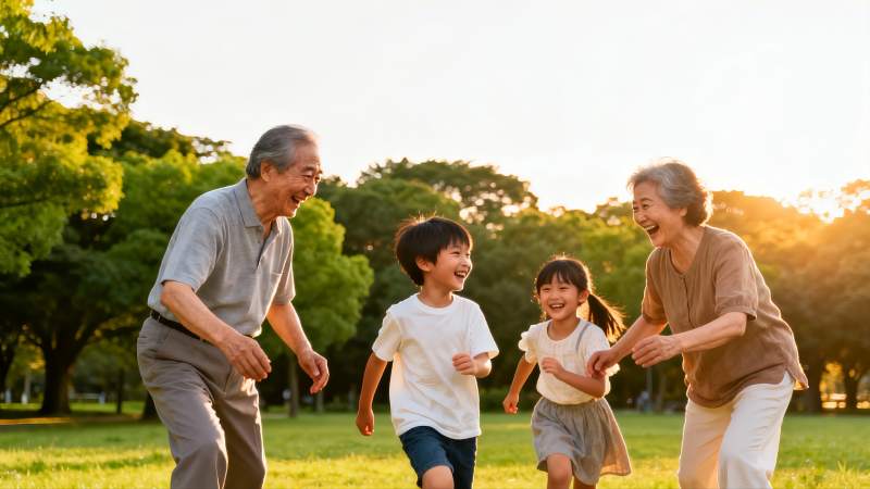 祖孙公园嬉戏图片