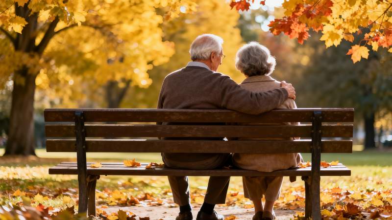 秋日共赏落叶图片