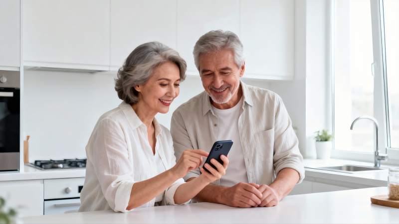 老年夫妇共赏手机图片