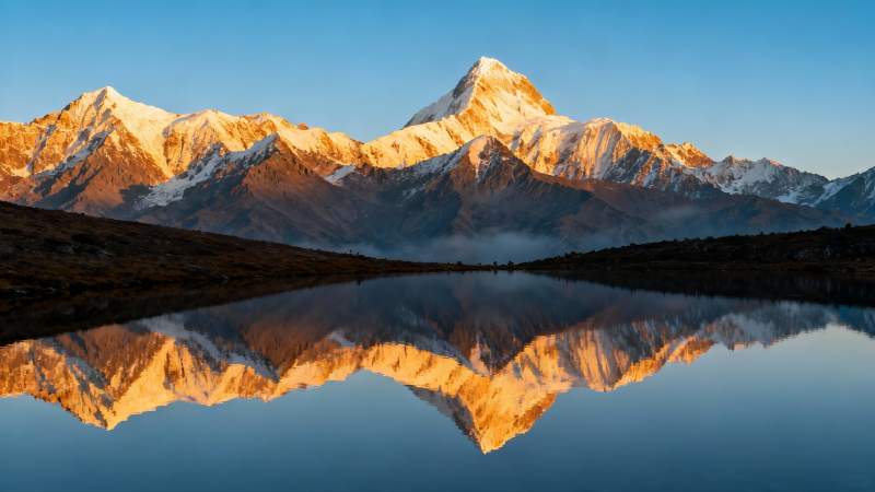 雪山倒影湖中图片