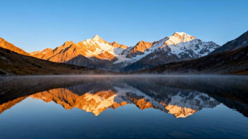 雪山倒影湖中图片