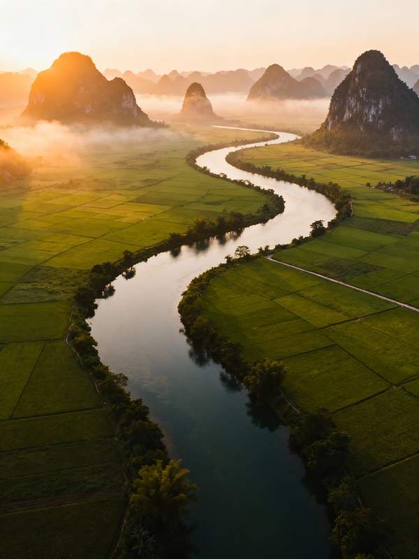 晨曦河谷画卷图片