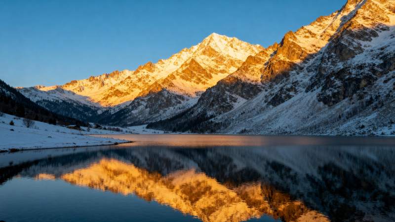 雪山倒影湖光图片