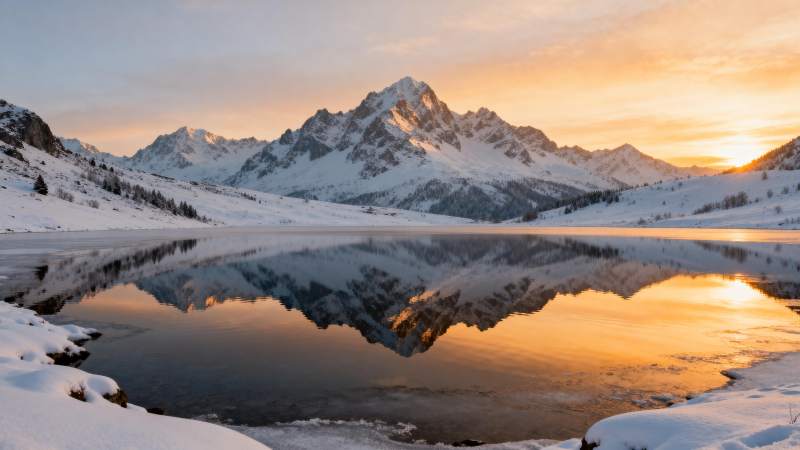 雪山倒影湖光图片