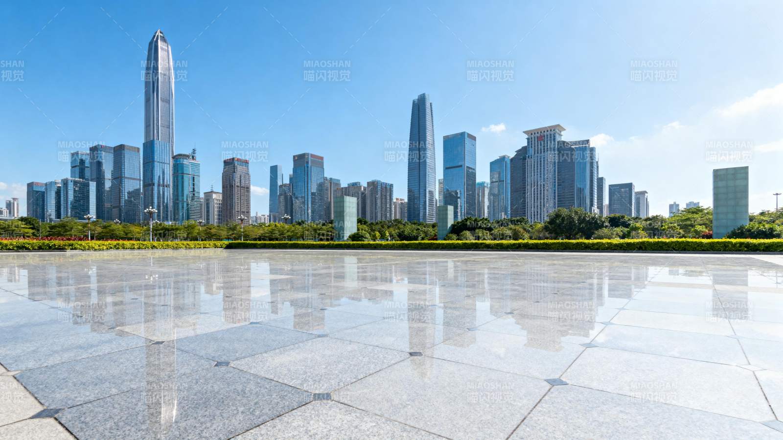 城市天际线倒影图片