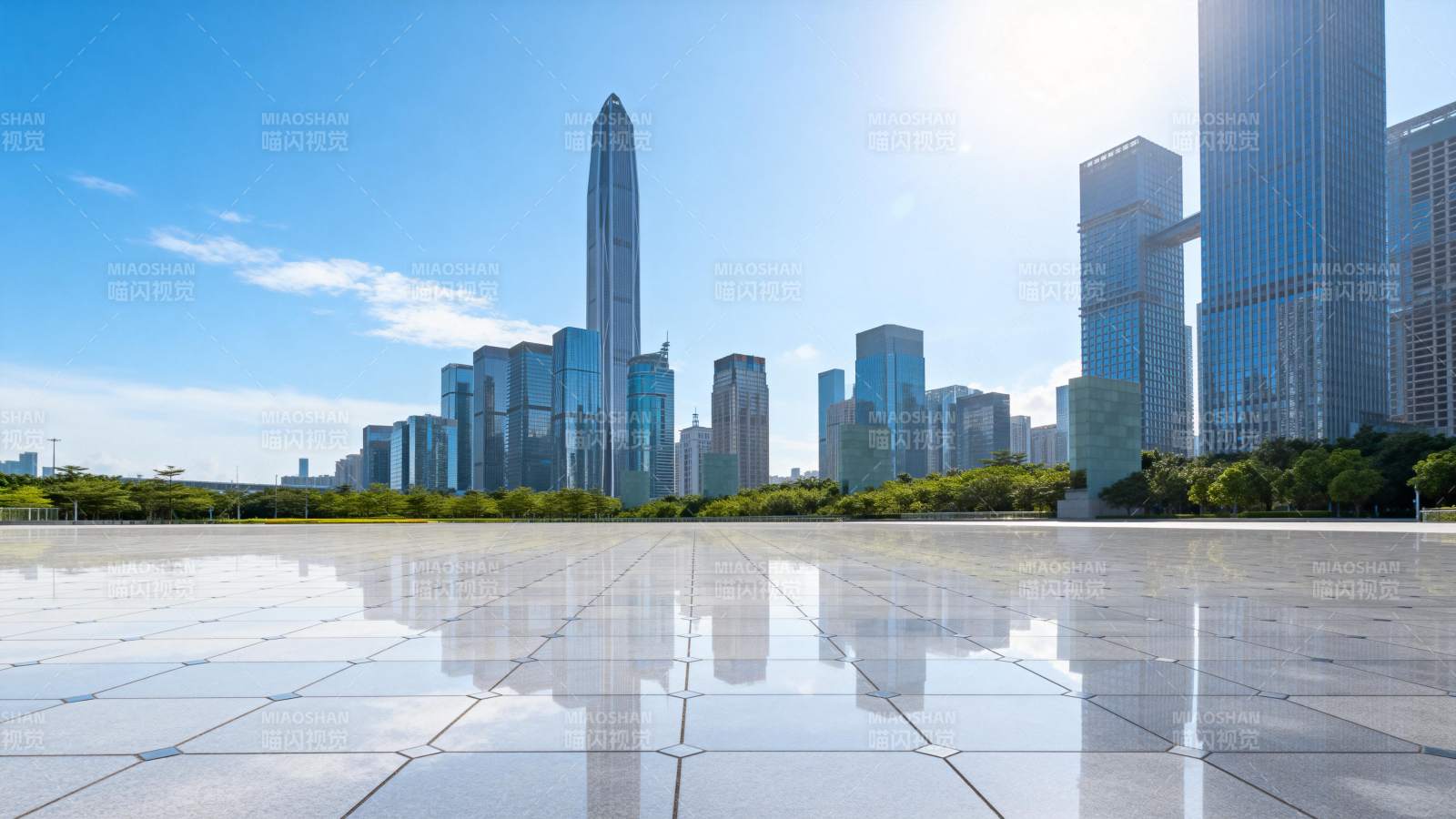 城市天际线倒影图片