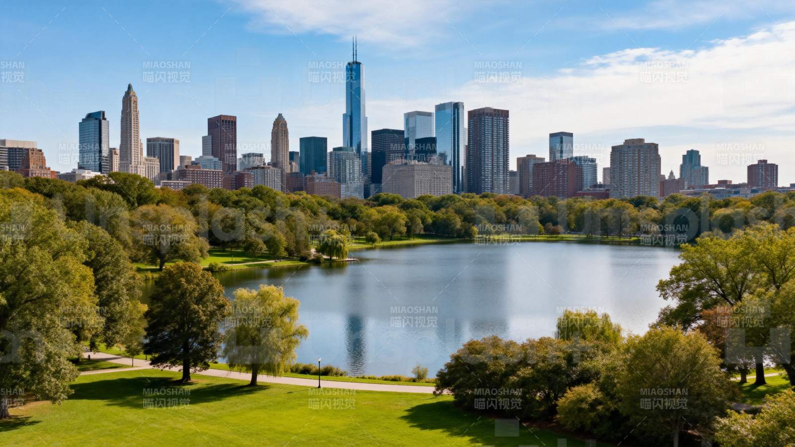 城市湖景公园图片
