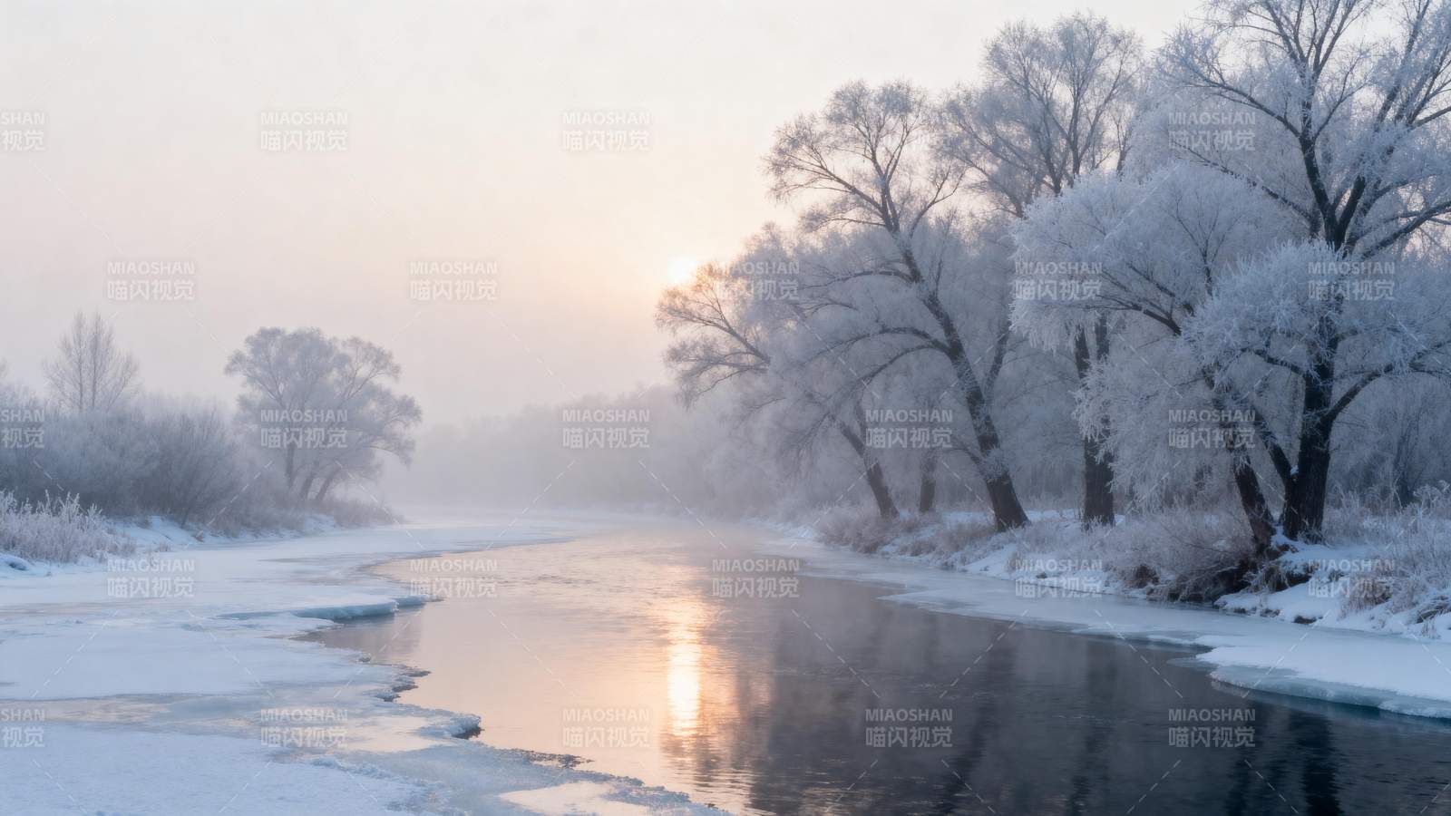 冬晨河畔雪景图片