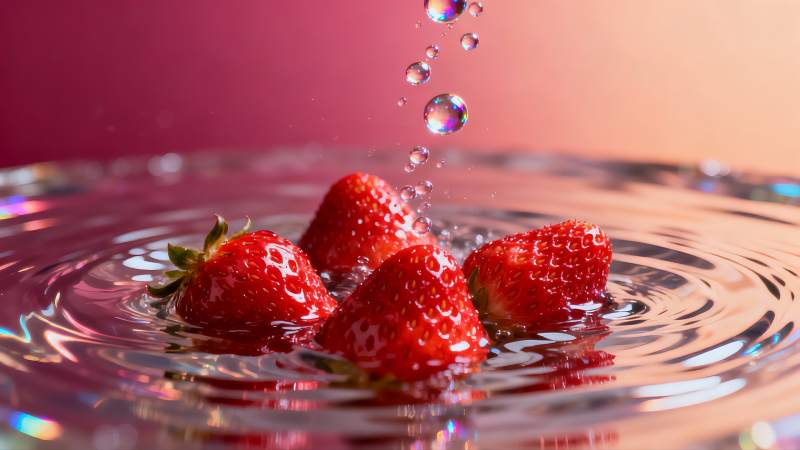 草莓水滴涟漪图片