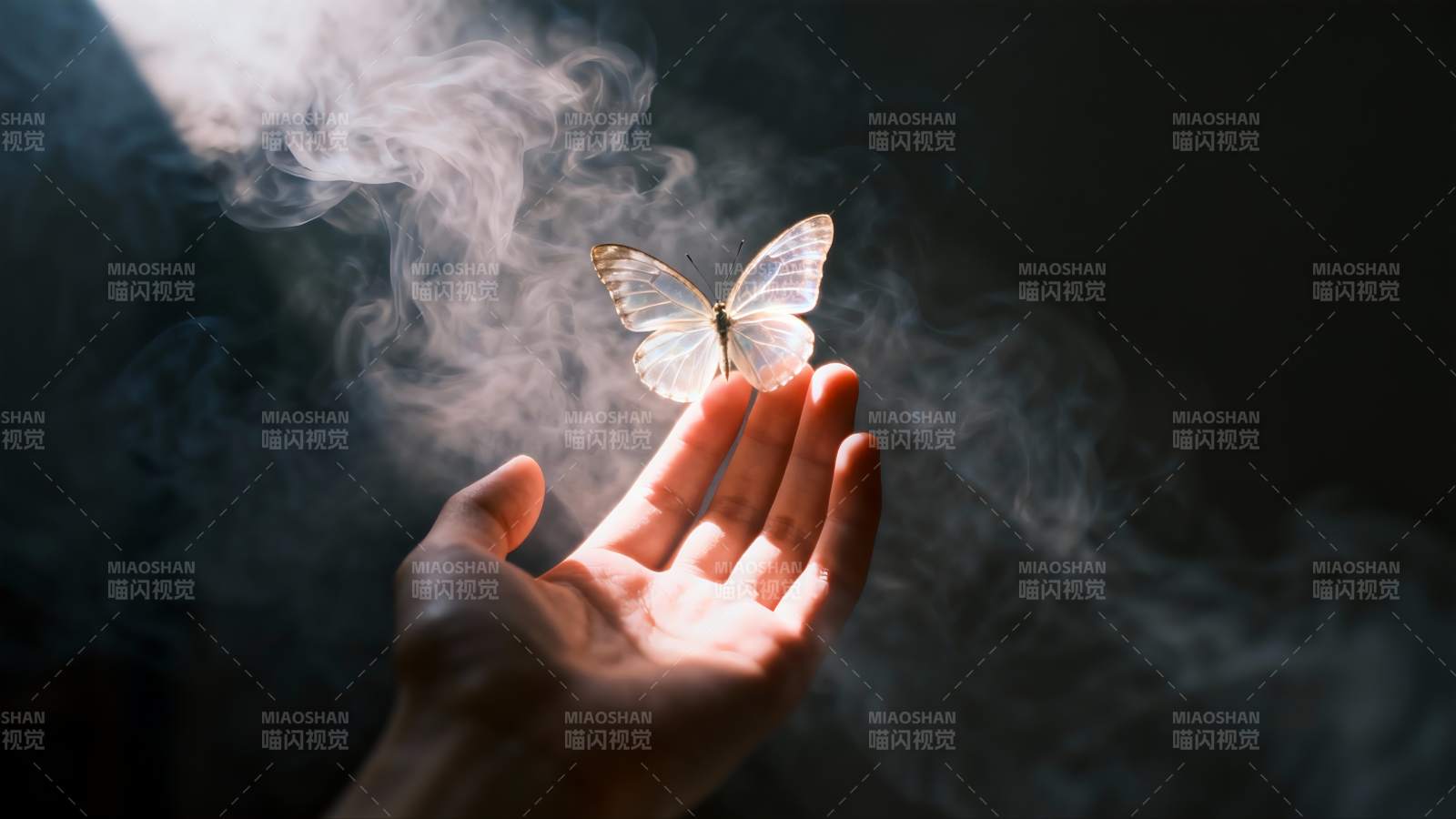 蝶舞烟中 手托希望图片