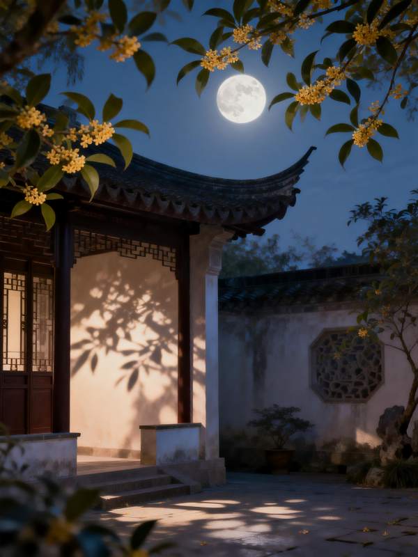 月下庭院桂香盈图片