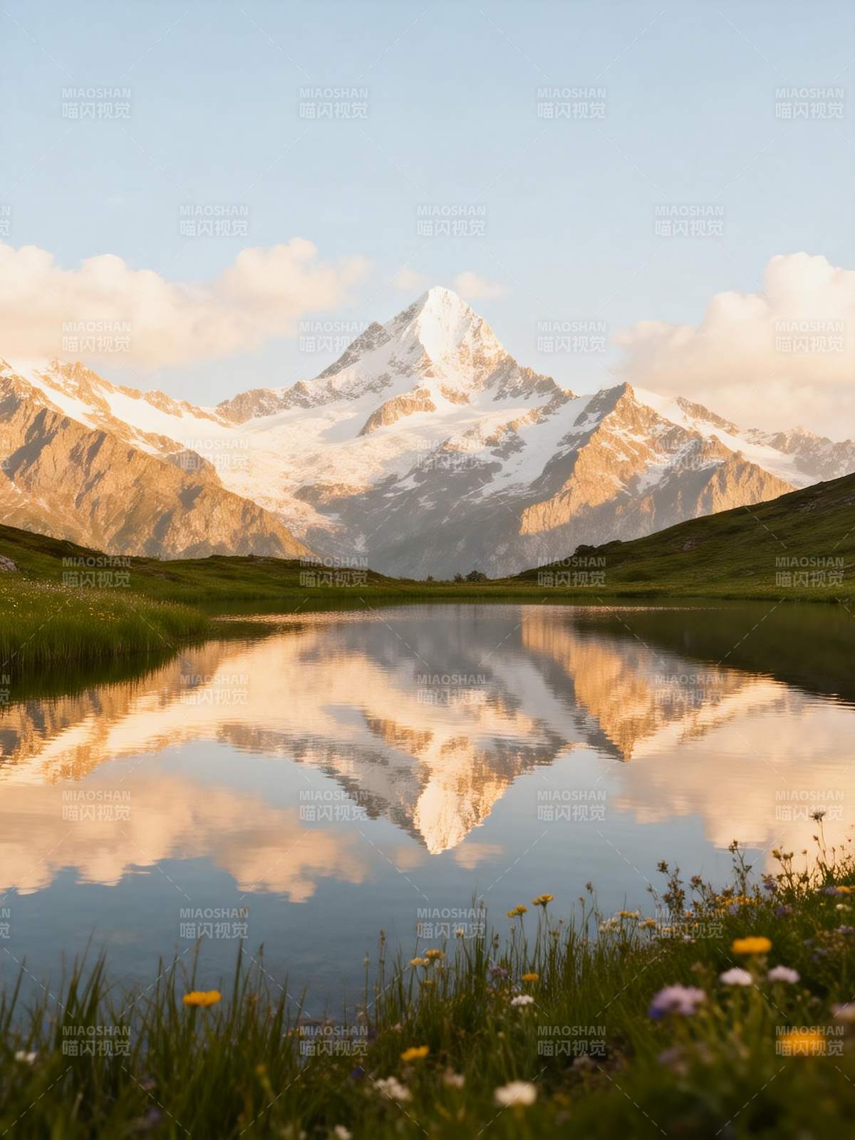 雪山倒影湖畔图片