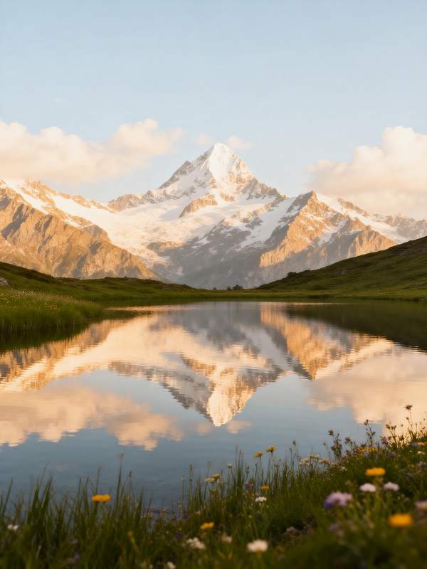 雪山倒影湖畔图片