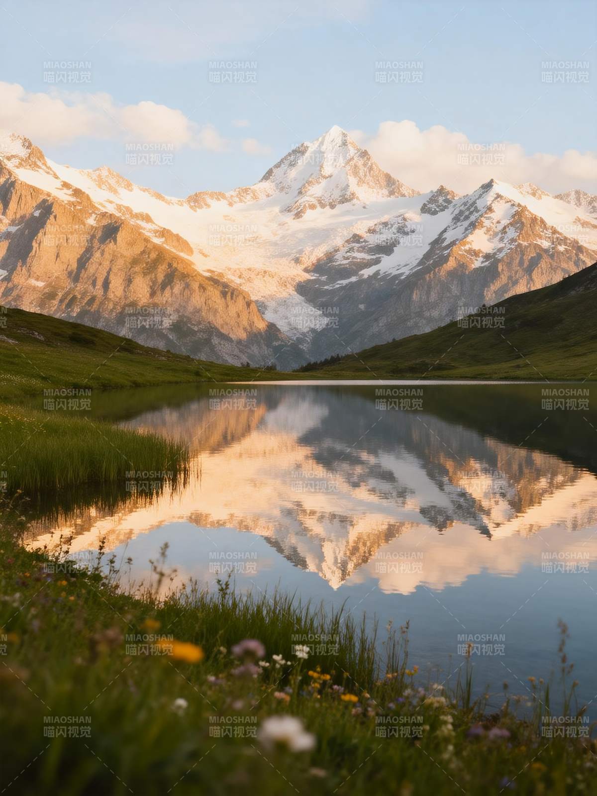 雪山倒影湖畔图片