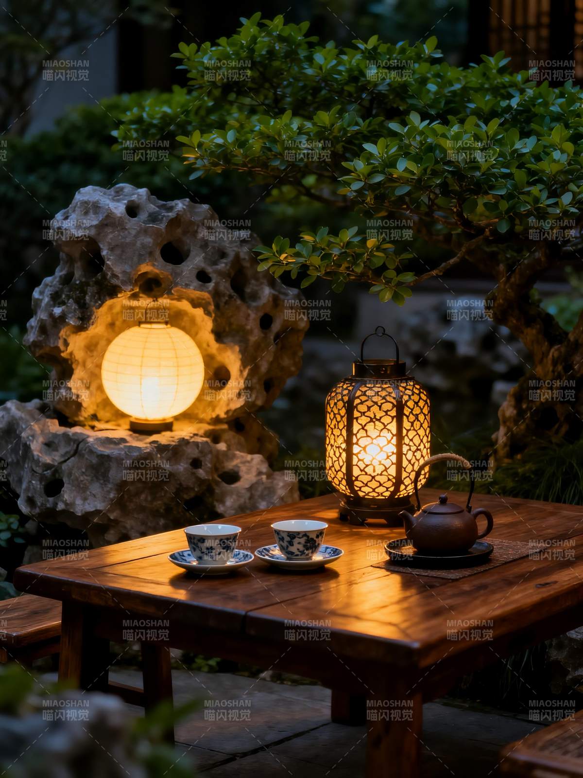 庭院夜茶香图片