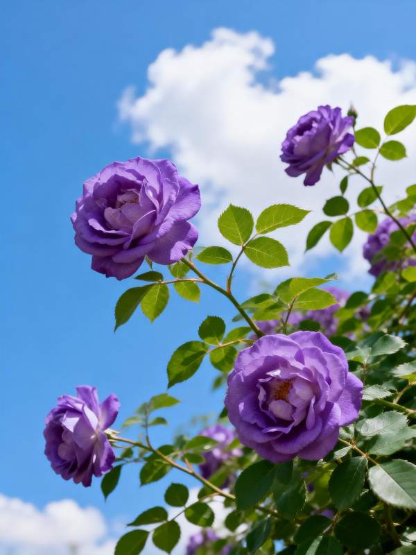 紫玫瑰绽放蓝天图片