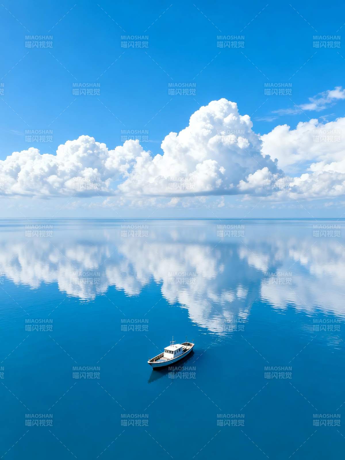 碧海蓝天映孤舟图片