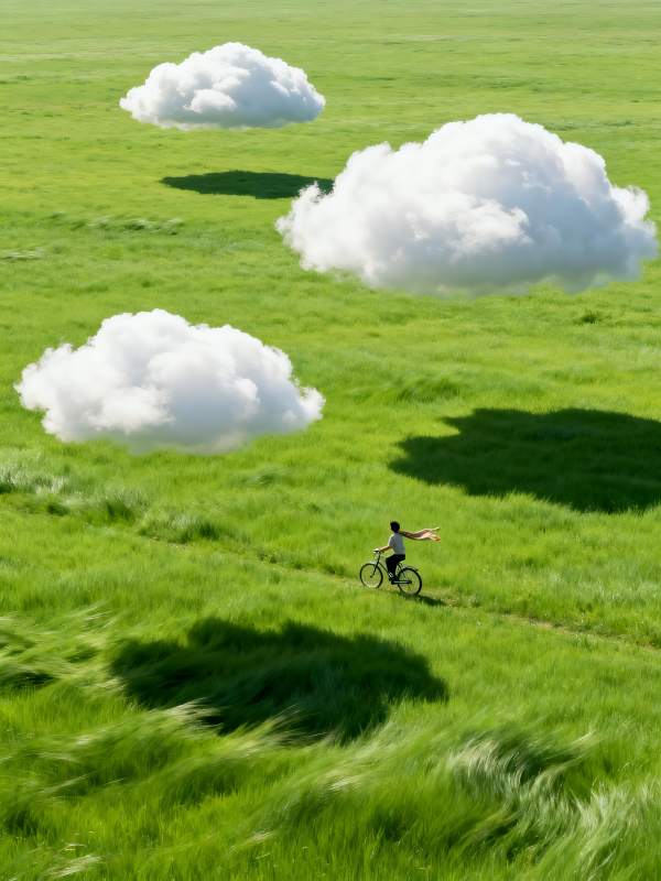 云影下的骑行者图片