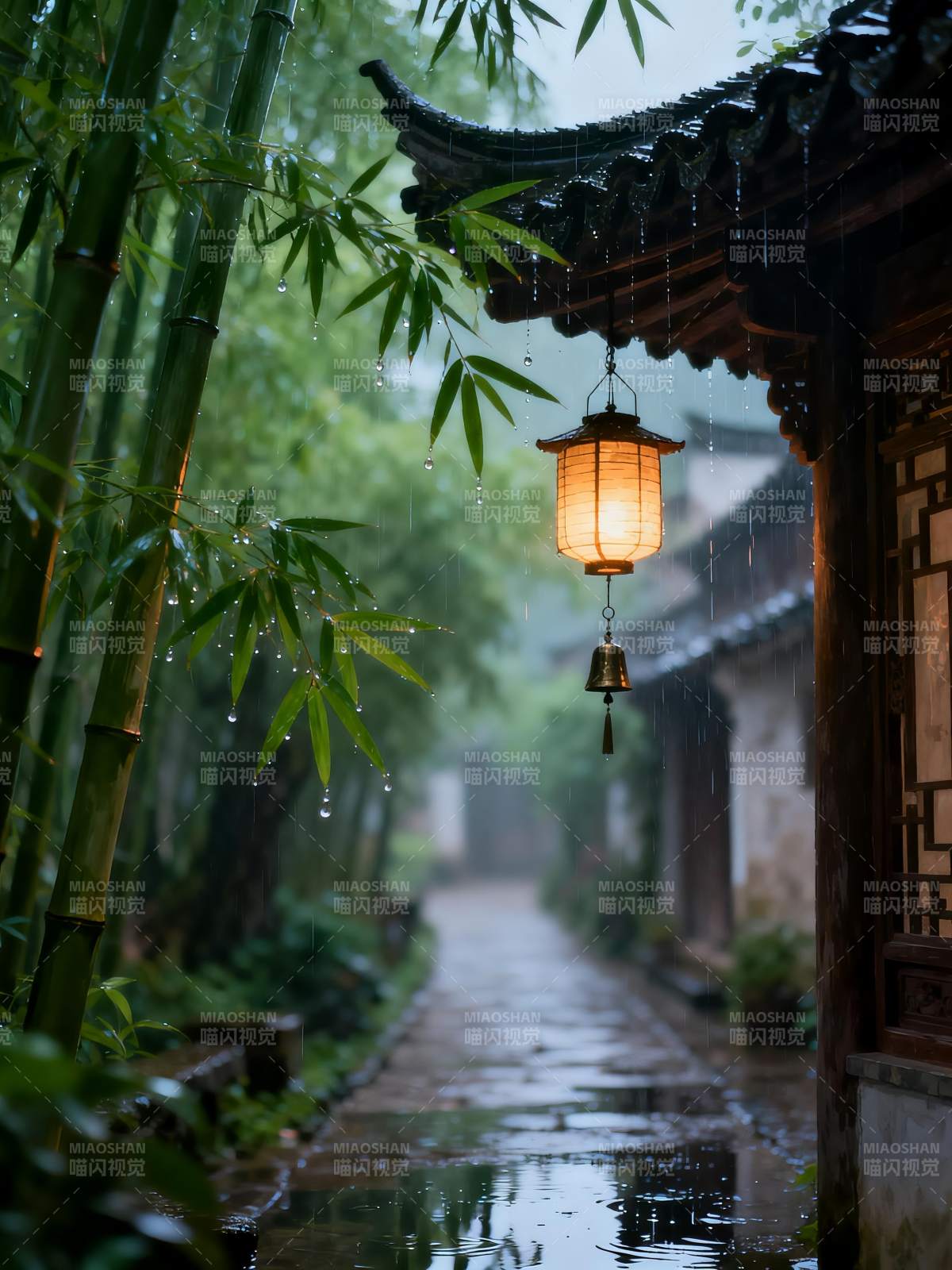 雨巷竹影灯图片